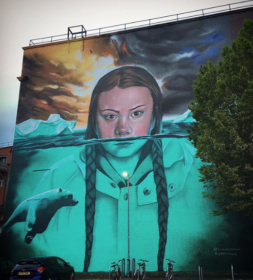 Greta Thunberg väggmålning Greta Thunberg väggmålning